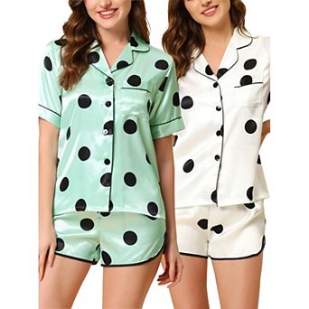 Women's Satin 2 pc Lounge Sleepwear T-shirt And Shorts Dots Pajama Sets