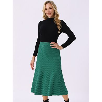 Women's Ribbed Knit A-Line Skirts Elastic High Waist Stretchy Sweater Midi Skirt