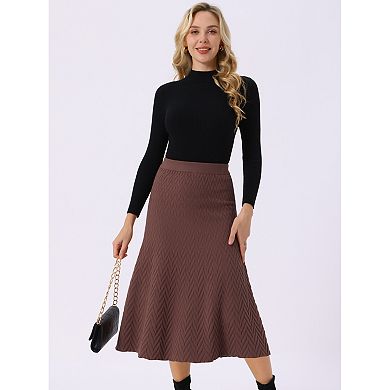 Women's Ribbed Knit A-Line Skirts Elastic High Waist Stretchy Sweater Midi Skirt