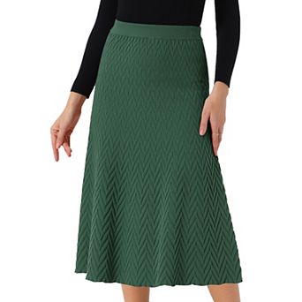 Women's Ribbed Knit A-Line Skirts Elastic High Waist Stretchy Sweater Midi Skirt