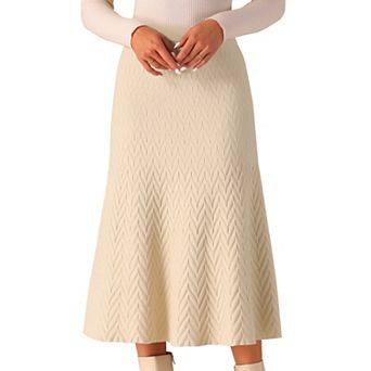 Women's Ribbed Knit A-Line Skirts Elastic High Waist Stretchy Sweater Midi Skirt