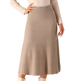Women's Ribbed Knit A-Line Skirts Elastic High Waist Stretchy Sweater Midi Skirt