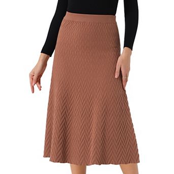 Women's Ribbed Knit A-Line Skirts Elastic High Waist Stretchy Sweater Midi Skirt