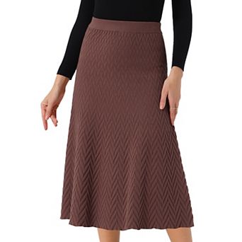Women's Ribbed Knit A-Line Skirts Elastic High Waist Stretchy Sweater Midi Skirt