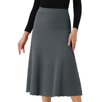 Women's Ribbed Knit A-Line Skirts Elastic High Waist Stretchy Sweater Midi Skirt