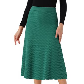 Women's Ribbed Knit A-Line Skirts Elastic High Waist Stretchy Sweater Midi Skirt