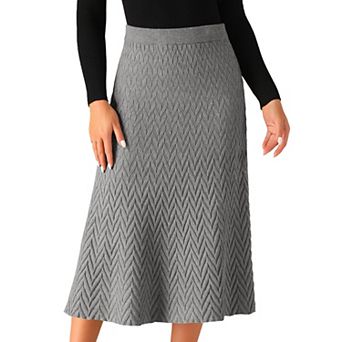 Women's Ribbed Knit A-Line Skirts Elastic High Waist Stretchy Sweater Midi Skirt