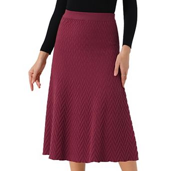 Women's Ribbed Knit A-Line Skirts Elastic High Waist Stretchy Sweater Midi Skirt