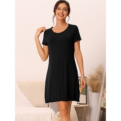 Women's Sleep Shirt Short Sleeve Ruffle Nightgown Loungewear Nightshirts