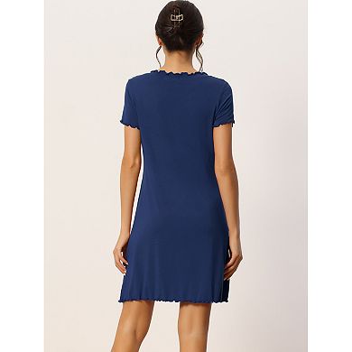 Women's Sleep Shirt Short Sleeve Ruffle Nightgown Loungewear Nightshirts