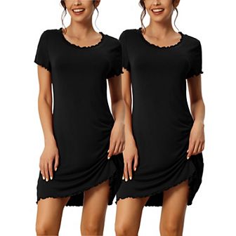Women's Sleep Shirt Short Sleeve Ruffle Nightgown Loungewear Nightshirts