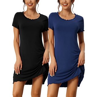 Women's Sleep Shirt Short Sleeve Ruffle Nightgown Loungewear Nightshirts