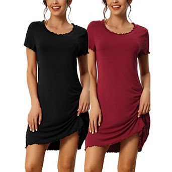 Women's Sleep Shirt Short Sleeve Ruffle Nightgown Loungewear Nightshirts