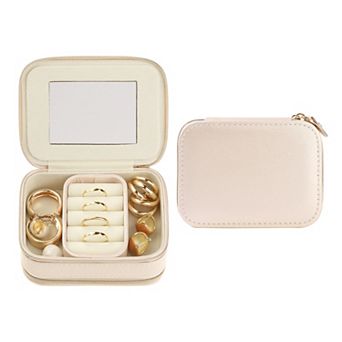 Travel Jewelry Box With Mirror, Small Portable Jewelry Organizer Case Storage Display Holder