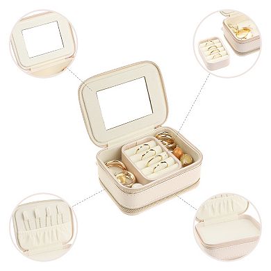Travel Jewelry Box With Mirror, Small Portable Jewelry Organizer Case Storage Display Holder