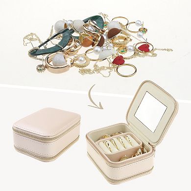 Travel Jewelry Box With Mirror, Small Portable Jewelry Organizer Case Storage Display Holder