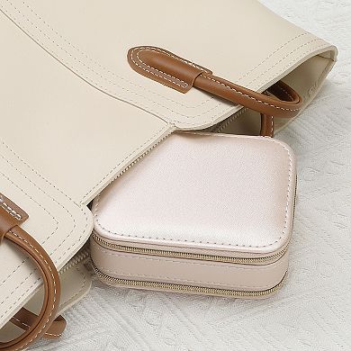 Travel Jewelry Box With Mirror, Small Portable Jewelry Organizer Case Storage Display Holder