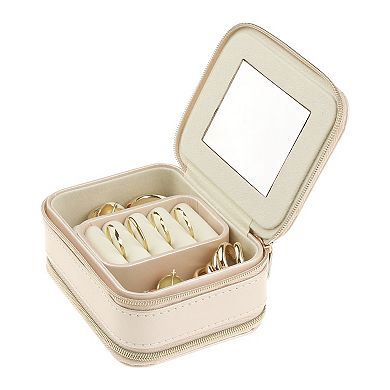 Travel Jewelry Box With Mirror, Small Portable Jewelry Organizer Case Storage Display Holder