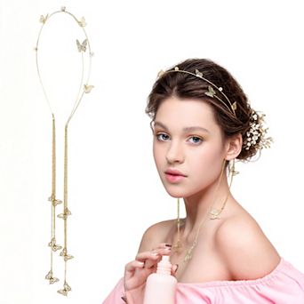 Gold Tone Tassel Butterfly Headpiece Head Chain, Fairy Headpiece Hair Hoop Hair Vine Accessories