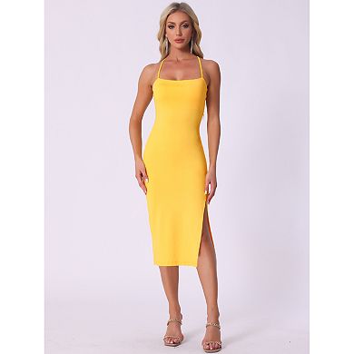 Spaghetti Strap Dress for Women's Sleeveless Split Bodycon Cocktail Party Dress