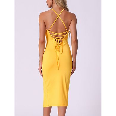 Spaghetti Strap Dress for Women's Sleeveless Split Bodycon Cocktail Party Dress