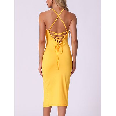 Spaghetti Strap Dress for Women's Sleeveless Split Bodycon Cocktail Party  Dress