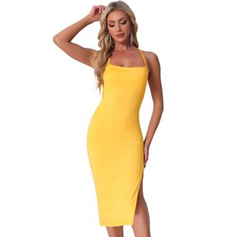 Spaghetti Strap Dress for Women's Sleeveless Split Bodycon Cocktail Party Dress