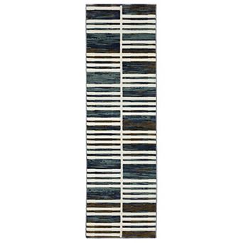 StyleHaven Ryder Broken Stripe Hi-Low Pile Fringed Edge Area Rug