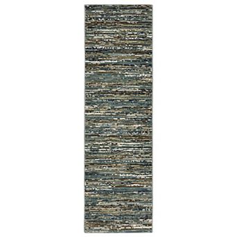 StyleHaven Ryder Distressed Stripes Hi-Low Pile Fringed Edge Area Rug