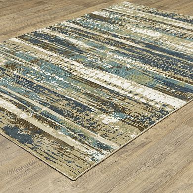 StyleHaven Ryder Ombre Distressed Gridwork Hi-low Pile Fringed Edge Area Rug