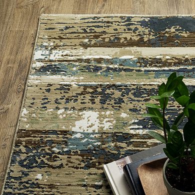 StyleHaven Ryder Ombre Distressed Gridwork Hi-low Pile Fringed Edge Area Rug