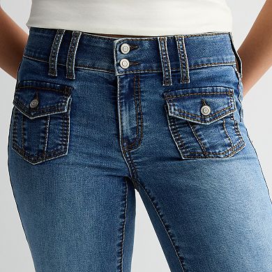 Juniors' Project Indigo Low-Rise Button Pocket Fashion Bootcut Jeans