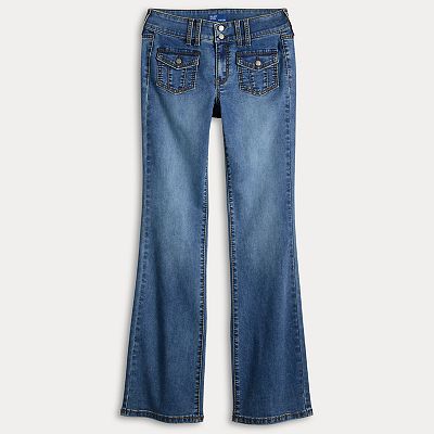 Juniors' Project Indigo Low-Rise Button Pocket Fashion Bootcut Jeans