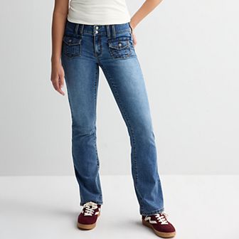 Juniors' Project Indigo Low-Rise Button Pocket Fashion Bootcut Jeans