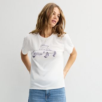 Juniors' Modern Lux Getaway Car Graphic Tee