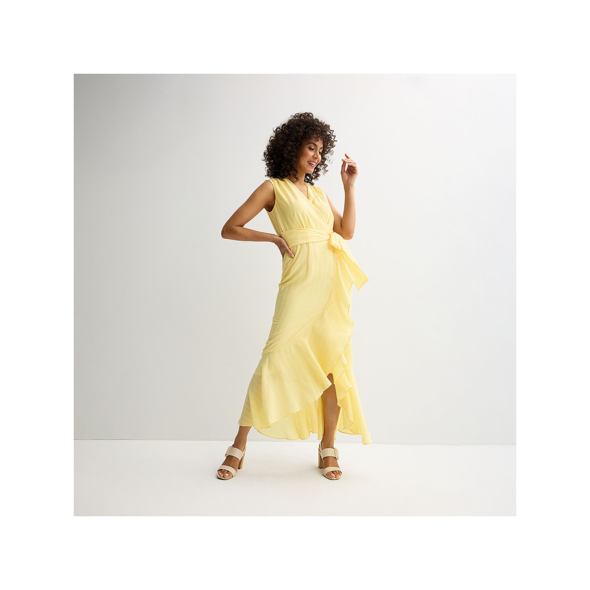 Womens Maison Tara Sleeveless Ruffle Wrap Midi Dress, Size: 4, Yellow Yell