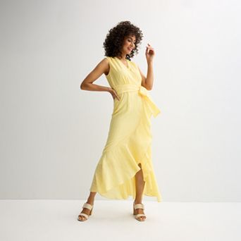 Women's Maison Tara Sleeveless Ruffle Wrap Midi Dress