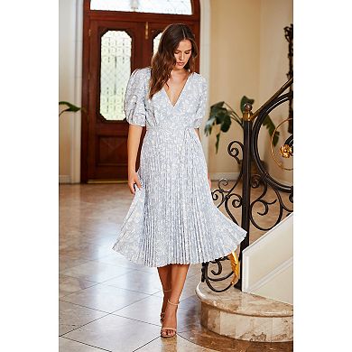 Women's Maison Tara Rose Lace Pleated Midi Dress