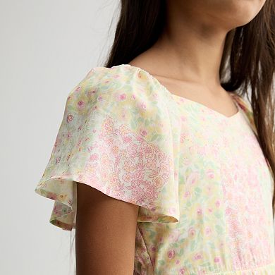 Girls 7-16 Trixxi Mixed Print Flutter Sleeve Midi Dress