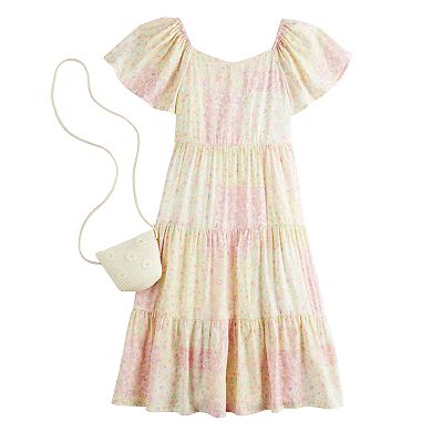 Girls 7-16 Trixxi Mixed Print Flutter Sleeve Midi Dress