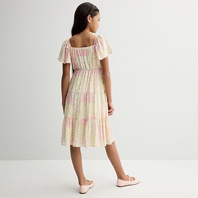 Girls 7-16 Trixxi Mixed Print Flutter Sleeve Midi Dress