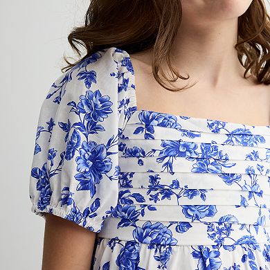 Girls' 7-16 Trixxi Pleated Puff Sleeve Dress with Hair Bow