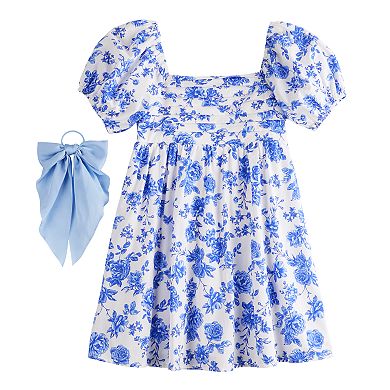 Girls' 7-16 Trixxi Pleated Puff Sleeve Dress with Hair Bow