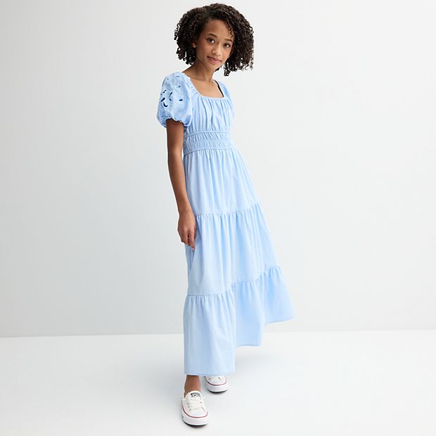 Girls 7-16 Trixxi Laser Cut Roses Puff Sleeve Midi Dress