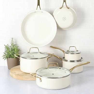 Martha Stewart Lockton 10-Piece Ceramic Nonstick Aluminum Cookware Set with Lids
