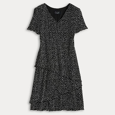 Women's Studio Connection Short Sleeve V-Neck Pleated Tiered Mini Dress