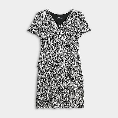 Women's Studio Connection Short Sleeve V-Neck Pleated Tiered Mini Dress