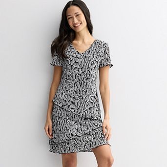 Women's Studio Connection Short Sleeve V-Neck Pleated Tiered Mini Dress