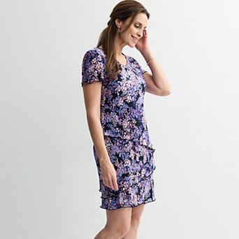 Women's Studio Connection Short Sleeve V-Neck Pleated Tiered Mini Dress