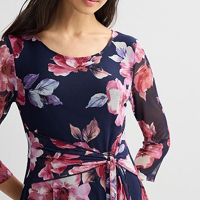 Women's Studio Connection Floral 3/4-Sleeve Fit & Flare Midi Dress